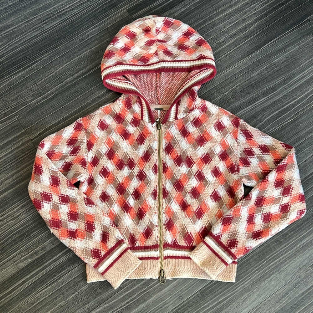 Free People Field of Flowers-Argyle Diamond Sweater Hoodie - Picture 3 of 10
